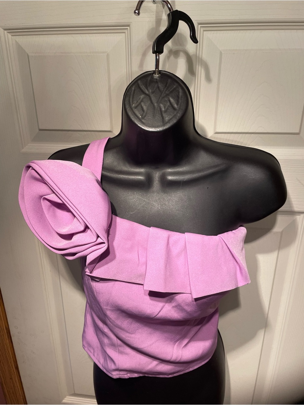 Women's One-Shoulder Lilac Ruffle Crop Top with Rosette - Picture 2 of 4